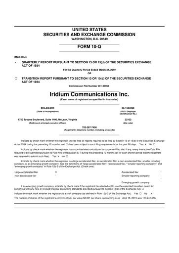 Thumbnail Iridium Communications 10-Q Quarterly Report FY 