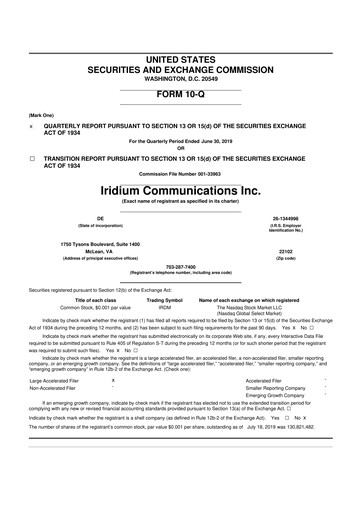 Thumbnail Iridium Communications 10-Q Quarterly Report FY 