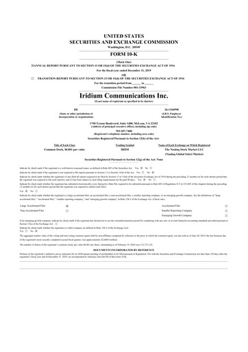 Thumbnail Iridium Communications 10-K Annual Report 2019