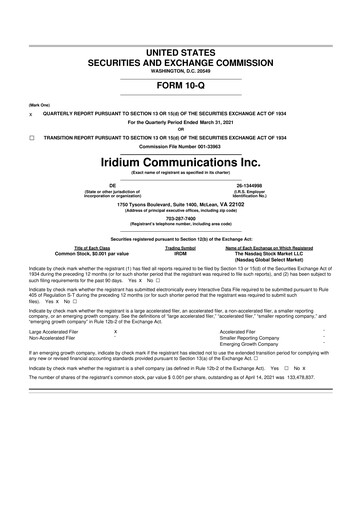 Thumbnail Iridium Communications 10-Q Quarterly Report FY 