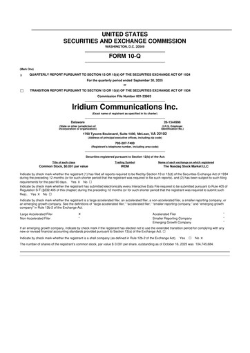 Thumbnail Iridium Communications 10-Q Quarterly Report FY 