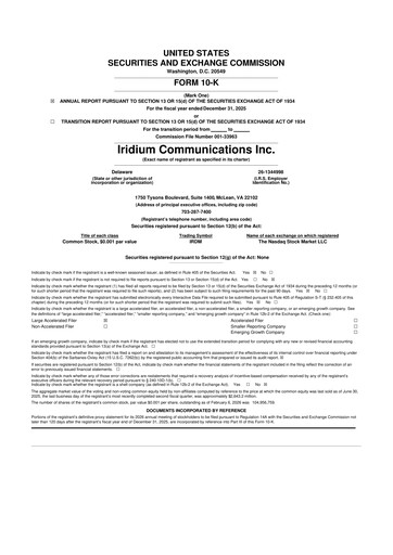Thumbnail Iridium Communications 10-K Annual Report 