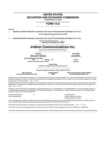 Thumbnail Iridium Communications 10-Q Quarterly Report FY2026 