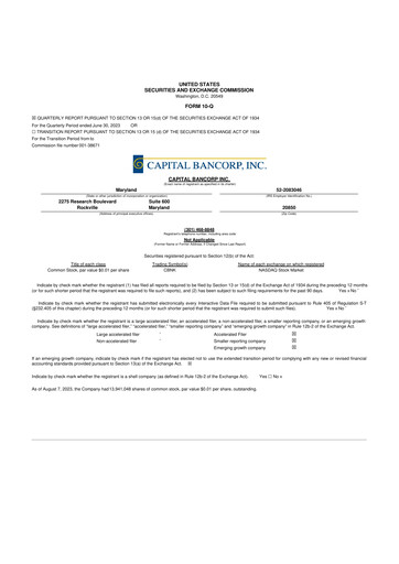 Vorschaubild Capital Bancorp 10-Q Quartalsbericht 2023 