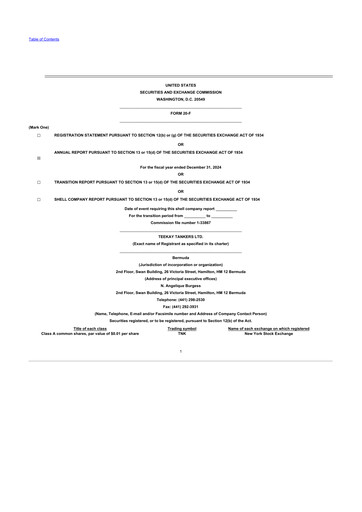 Thumbnail Teekay Tankers 20-F Annual Report 2024