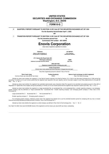 Thumbnail Enovis 10-Q Quarterly Report FY2022 