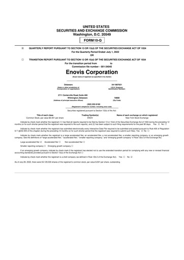 Thumbnail Enovis 10-Q Quarterly Report FY2022 