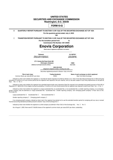 Thumbnail Enovis 10-Q Quarterly Report FY2025 