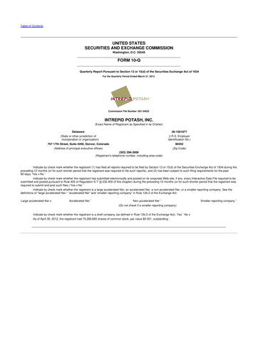 Thumbnail Intrepid Potash
 10-Q Quarterly Report FY2012 