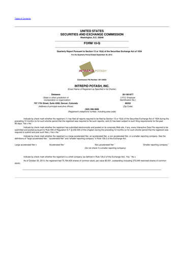Thumbnail Intrepid Potash
 10-Q Quarterly Report FY2013 