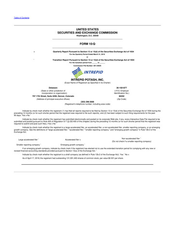 Thumbnail Intrepid Potash
 10-Q Quarterly Report FY2018 