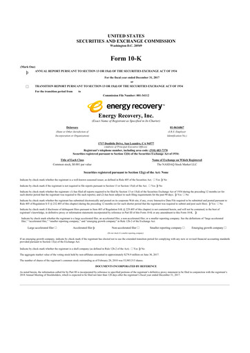 Thumbnail Energy Recovery
 10-K Annual Report 2017