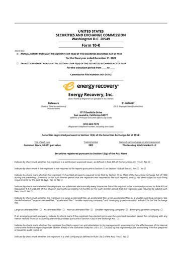 Thumbnail Energy Recovery
 10-K Annual Report 2020