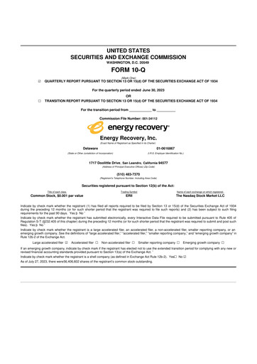 Thumbnail Energy Recovery
 10-Q Quarterly Report FY2023 