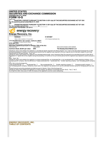 Thumbnail Energy Recovery
 10-Q Quarterly Report FY2024 
