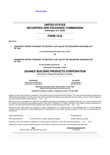 Miniature Quanex Building Products 10-Q Rapport trimestriel 2013 