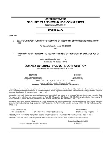 Miniature Quanex Building Products 10-Q Rapport trimestriel 2014 