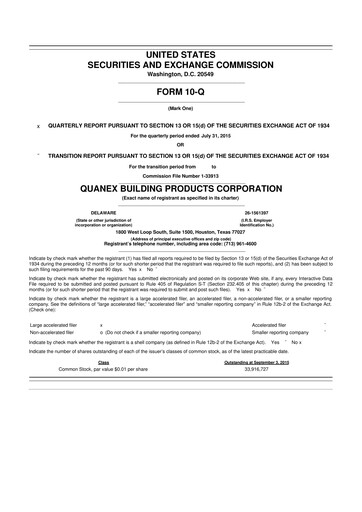 Miniature Quanex Building Products 10-Q Rapport trimestriel 2015 