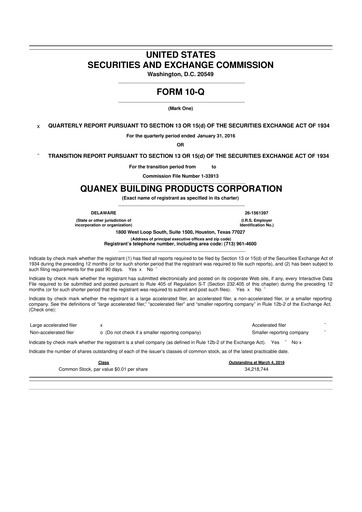 Miniature Quanex Building Products 10-Q Rapport trimestriel 2016 