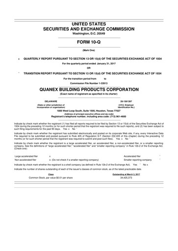 Miniature Quanex Building Products 10-Q Rapport trimestriel 2017 