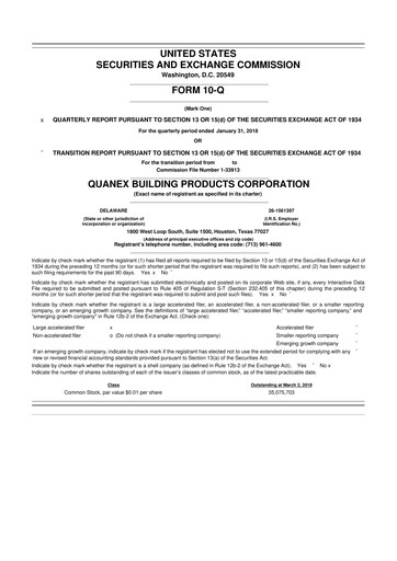 Miniature Quanex Building Products 10-Q Rapport trimestriel 2018 