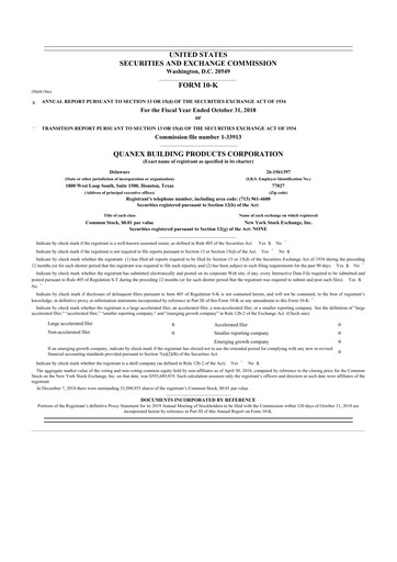 Thumbnail Quanex Building Products 10-K Annual Report 2018