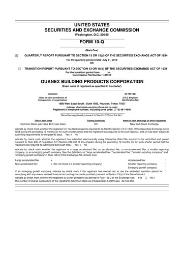 Miniature Quanex Building Products 10-Q Rapport trimestriel 2019 