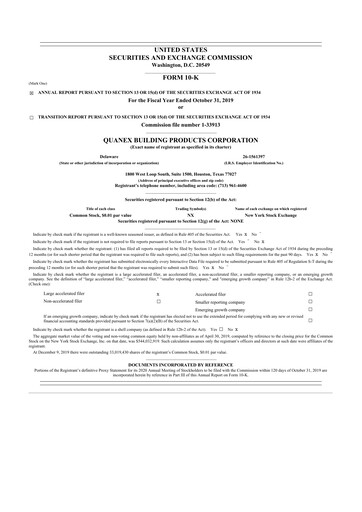 Thumbnail Quanex Building Products 10-K Annual Report 2019