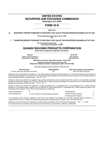 Miniature Quanex Building Products 10-Q Rapport trimestriel 2020 