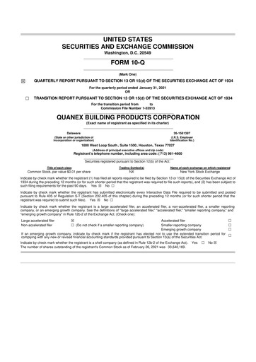 Miniature Quanex Building Products 10-Q Rapport trimestriel 2021 