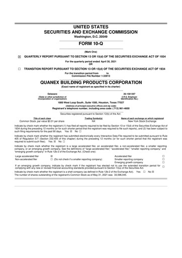 Miniature Quanex Building Products 10-Q Rapport trimestriel 2021 