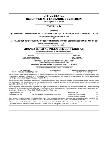 Miniature Quanex Building Products 10-Q Rapport trimestriel 2021 