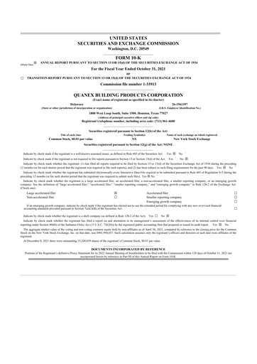 Thumbnail Quanex Building Products 10-K Annual Report 2021