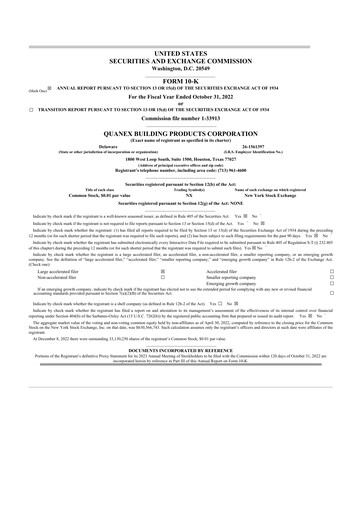 Thumbnail Quanex Building Products 10-K Annual Report 2022