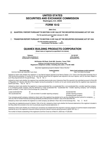 Miniature Quanex Building Products 10-Q Rapport trimestriel 2025 