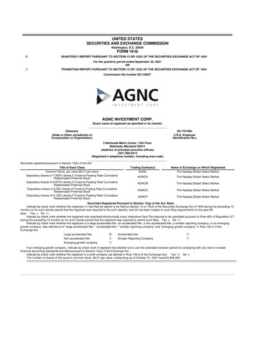 Thumbnail AGNC Investment 10-Q Quarterly Report FY2021 