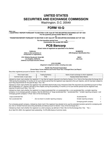 Thumbnail PCB Bancorp 10-Q Quarterly Report FY2020 