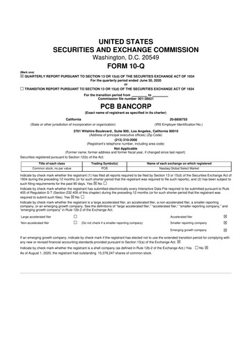 Thumbnail PCB Bancorp 10-Q Quarterly Report FY2020 