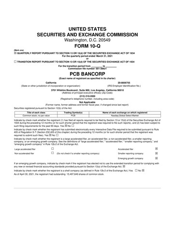 Thumbnail PCB Bancorp 10-Q Quarterly Report FY2021 