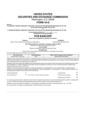 Thumbnail PCB Bancorp 10-Q Quarterly Report FY2021 