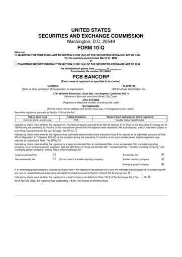 Thumbnail PCB Bancorp 10-Q Quarterly Report FY2022 