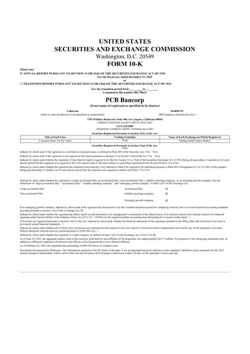 Thumbnail PCB Bancorp 10-K Annual Report 2022