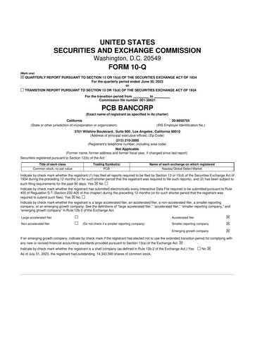 Thumbnail PCB Bancorp 10-Q Quarterly Report FY2023 