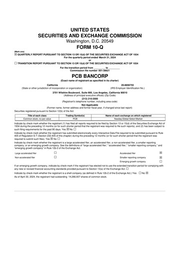 Thumbnail PCB Bancorp 10-Q Quarterly Report FY2024 