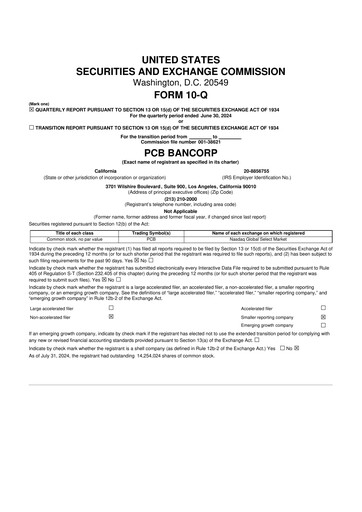 Thumbnail PCB Bancorp 10-Q Quarterly Report FY2024 