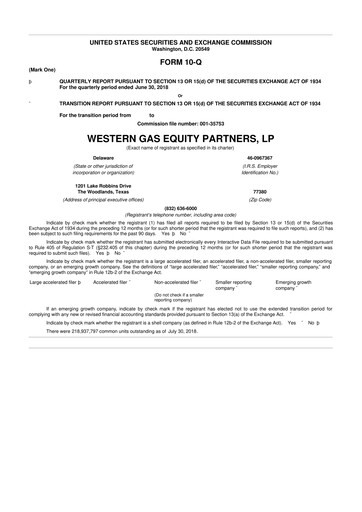 Thumbnail Western Midstream
 10-Q Quarterly Report FY2018 