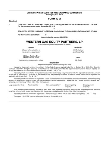 Thumbnail Western Midstream
 10-Q Quarterly Report FY2018 
