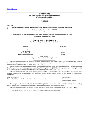 Miniature Fox Factory Holding 10-Q Rapport trimestriel  