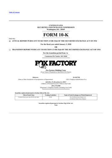 Thumbnail Fox Factory Holding 10-K Annual Report 2019