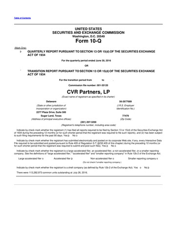 Thumbnail CVR Partners 10-Q Quarterly Report FY2016 